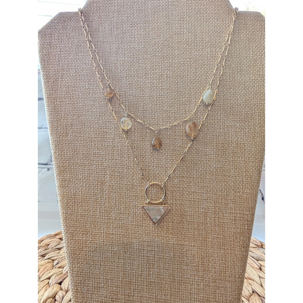 Park Lane Double Layered Necklace Natural Color Stones Gold Tone NIB - Picture 2 of 5